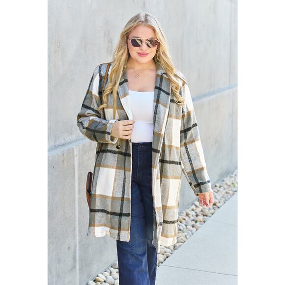 DOUBLE TAKE Plus Gray Plaid Button Up Jacket Pockets Fall NEW Misses - Picture 5 of 7